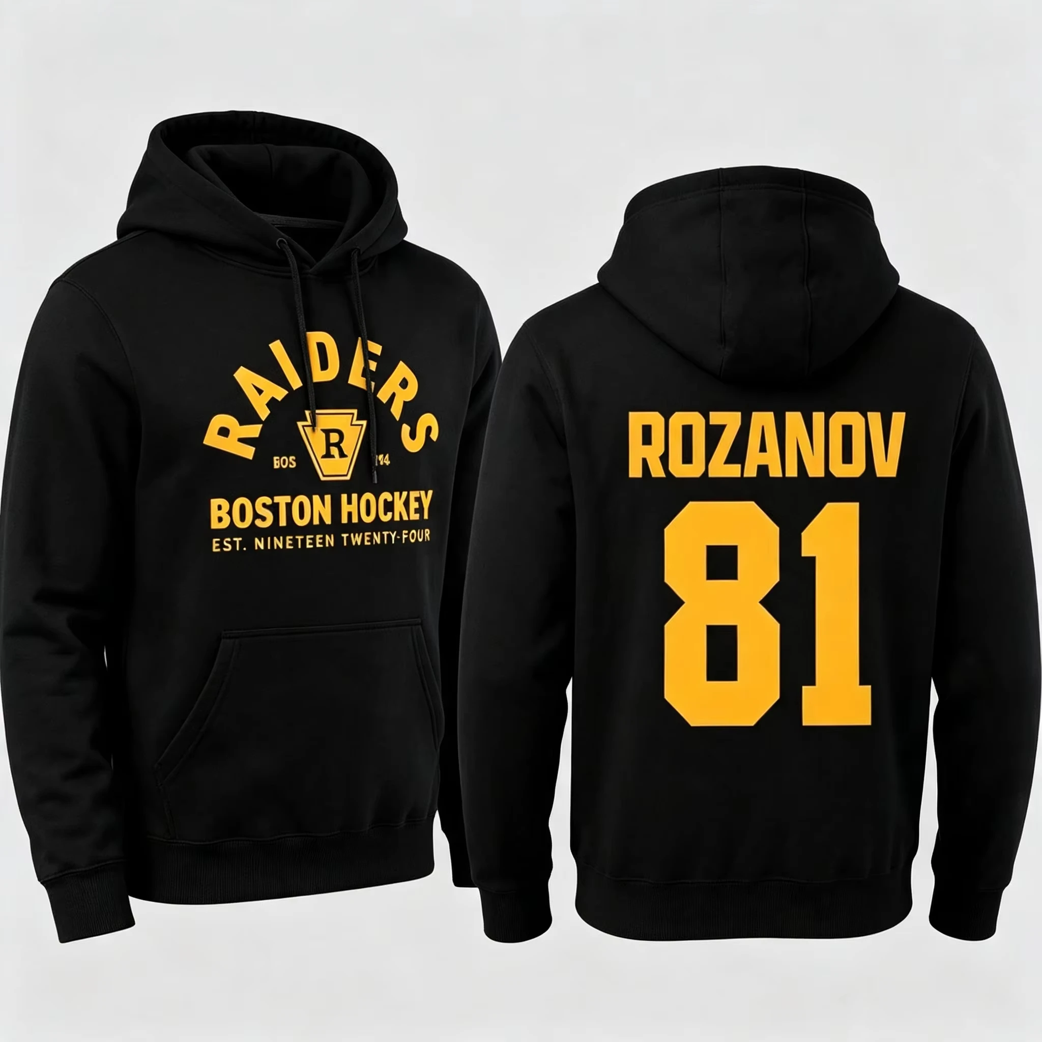 RaidersBoston Hockey Hoodie MenWomen Front Back ROZANOV 81 Number Print Pullover Hooded Sweatshirt Sports Casual Streetwear Tops
