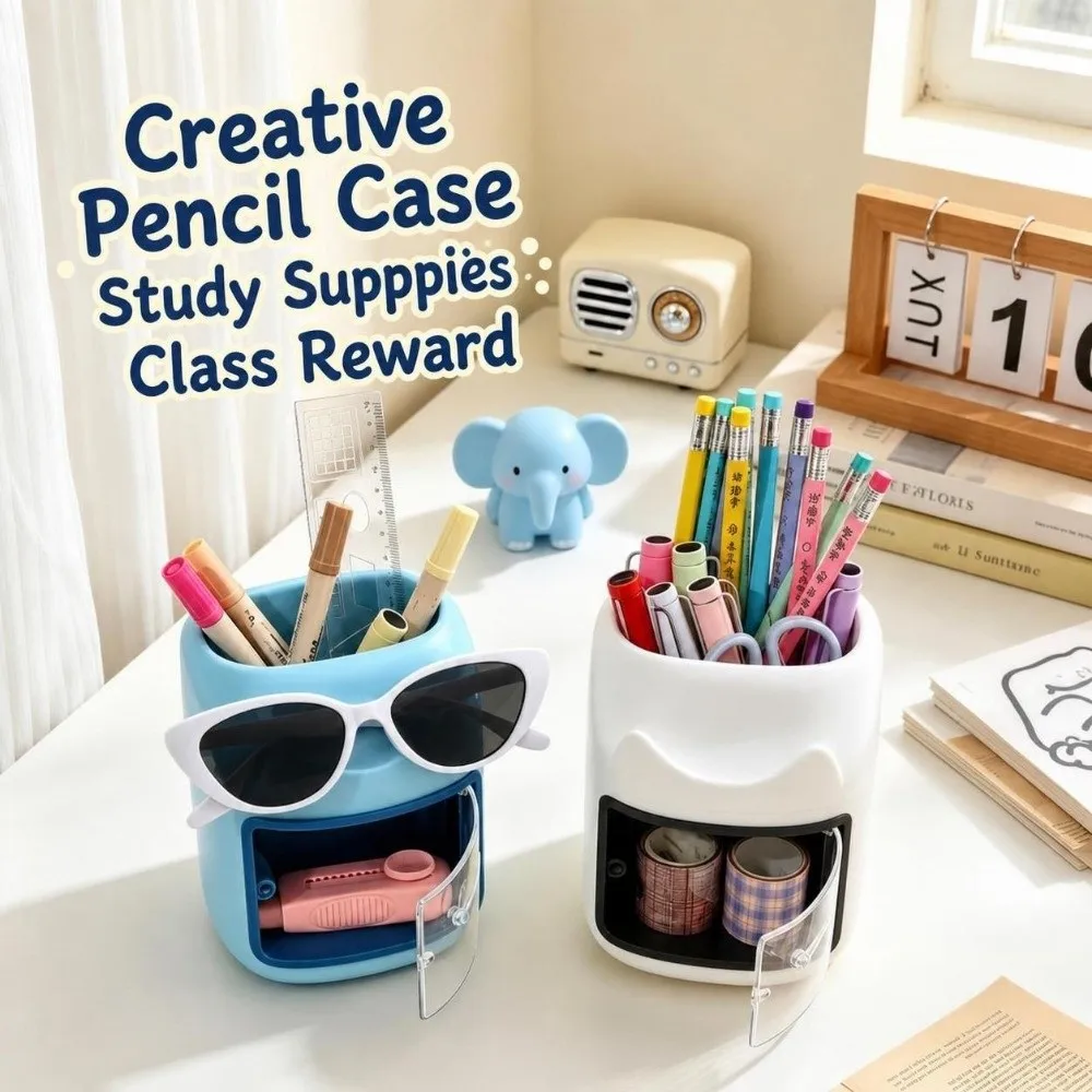 Cute Plastic Pencil Holder Desktop Organizer Dirt Resistant Pencil Cup Broken-resistant Stationery Organizer Stationary Supplies