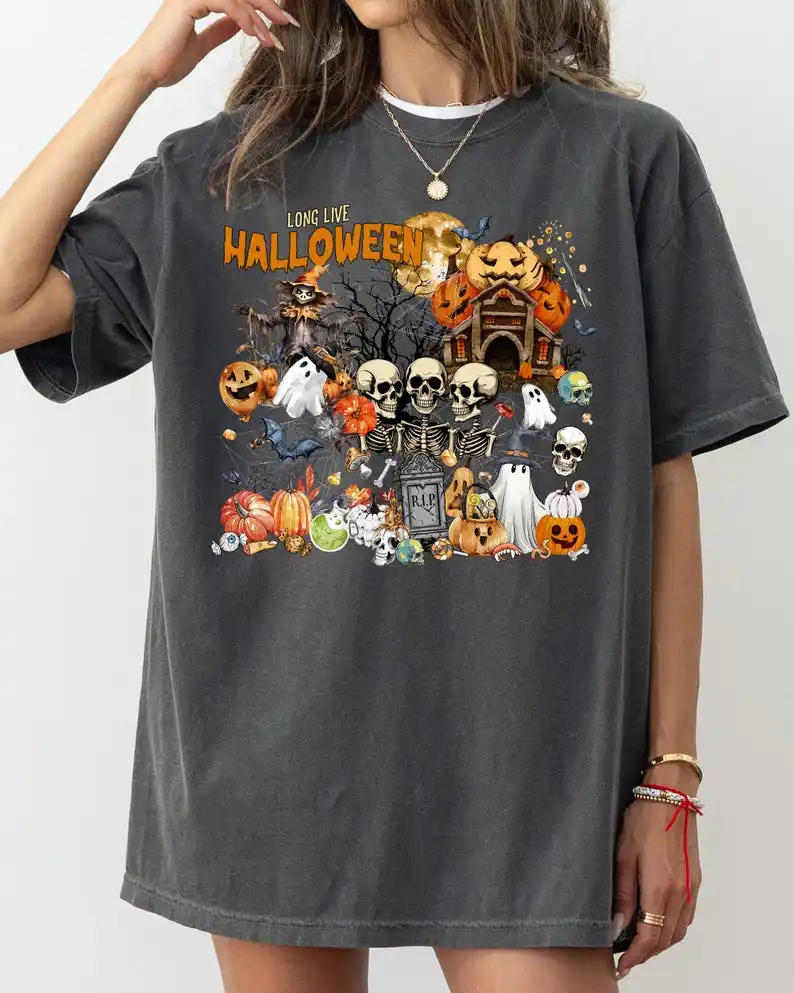 

Long Live Halloween, Spooky Scene, Witch, Skeleton, Ghost, Haunted Shirt, Comfort Colors Tee