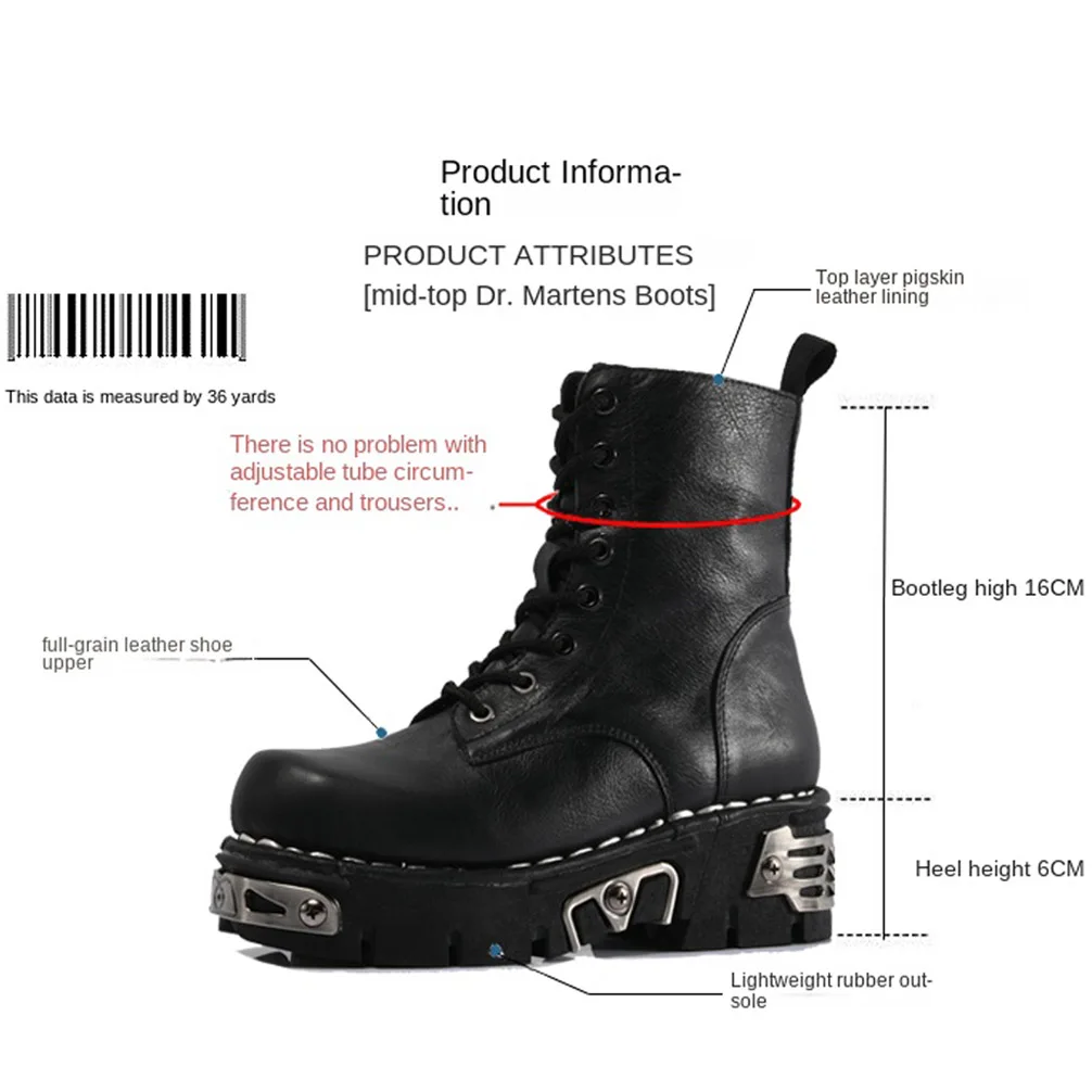 New Gothic Punk Men\'s Leather Boots Motorcycle Boots Platform Rubber Boots Black Warm Mid-Calf Tactical Combat Boots Fashion48