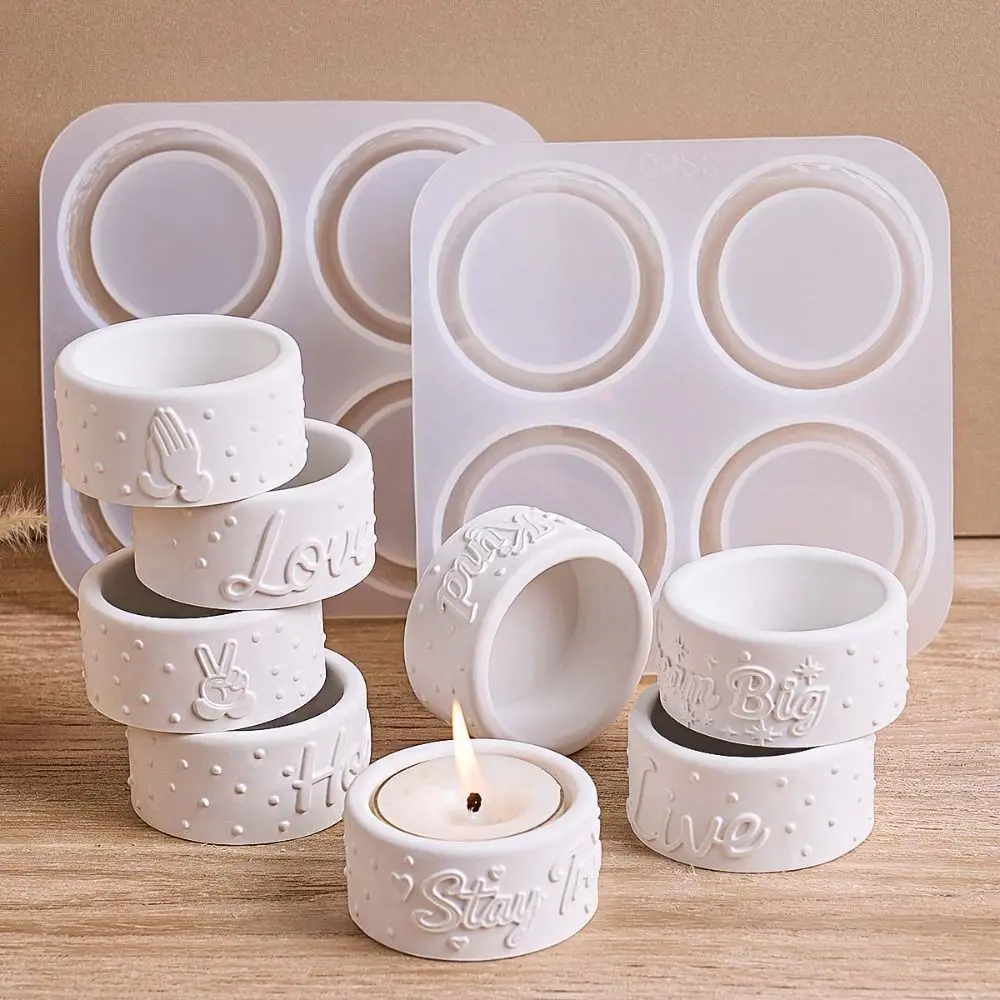 4-Cavity Silicone Aromatherapy Candle Mold Inspirational Phrases Embossed English Words Plaster Mold Hand Gestures 3D Resin Mold