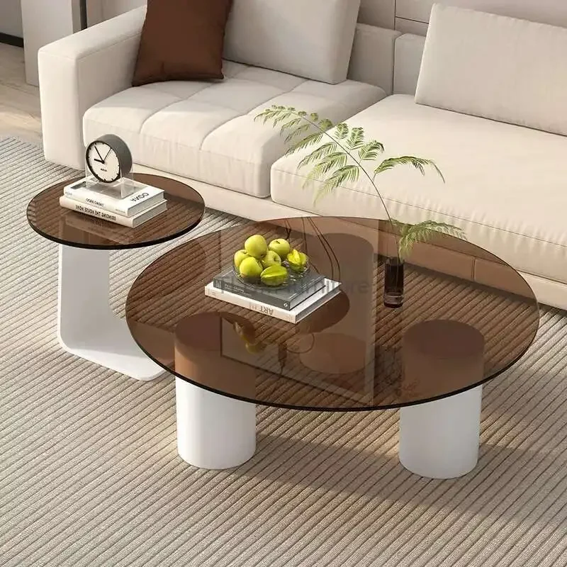 

Round Living Room Coffee Table Modern Luxury Glass Transparent Design Bedroom Center Furniture