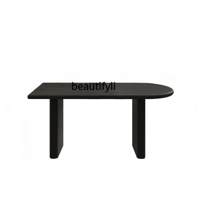 Q181 Black Solid Wood Half Ellipse Dining Table Island Table One Wall Small Apartment Log Retro French Dining Table