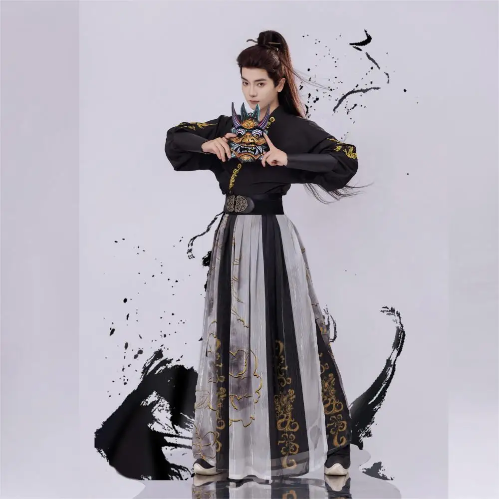

Original Wei Jin Embroidered Hanfu Martial Arts M Fem Model Collar Set Ancient Costume Spring Autumn Season Travel Wear