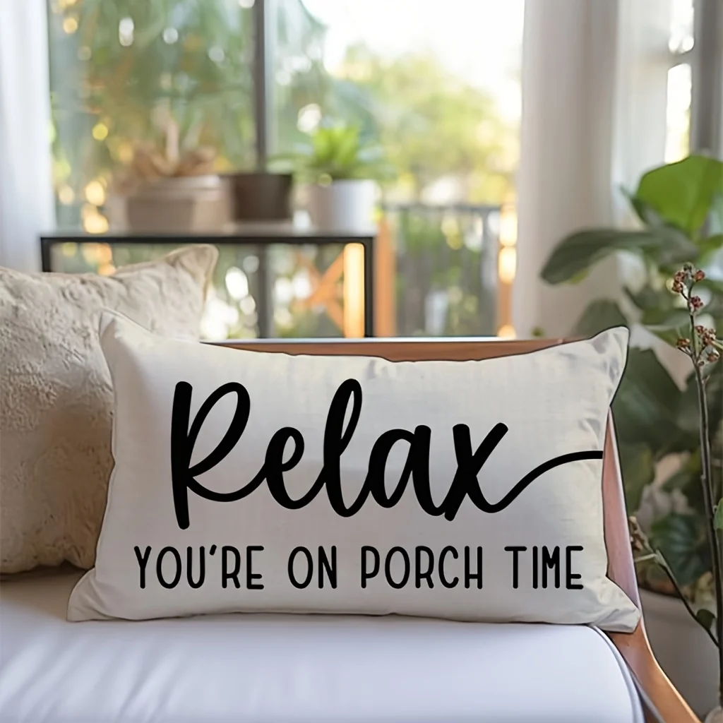1pc Relax You're On Porch Time Lumbar Pillow Cover,Suitable for Sofa,Porch,Patio,LivingRoom,Gift for Outdoor Relaxation Lovers