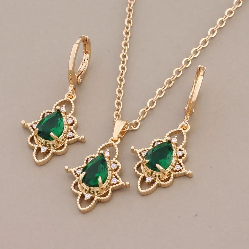 New Vintage Jewelry Set Natural Zircon Women Unique Drop & Dangle Earrings Set Gold Color Earrings High Quality Daily Jewelry