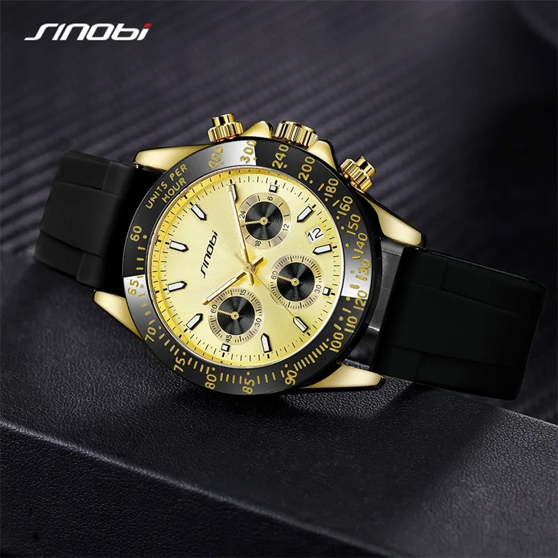 SINOBI Top Luxury Men\'s Watches Fashion Style Man\'s Quartz Wristwatches Chronograph Golden Men\'s Clock Male Relogios Masculino