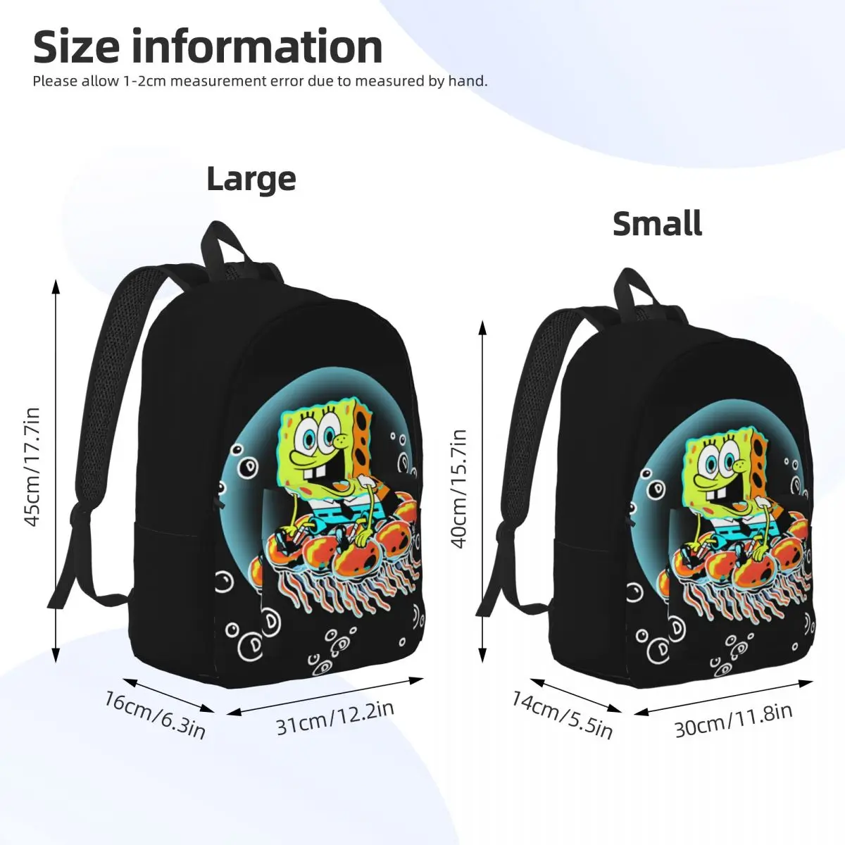 Harajuku Design Squarepants Jellyfish Bubble Ride Daypack Hiking Sturdy Shoulder SpongeBob Boys Kindergarten Bag Back To School