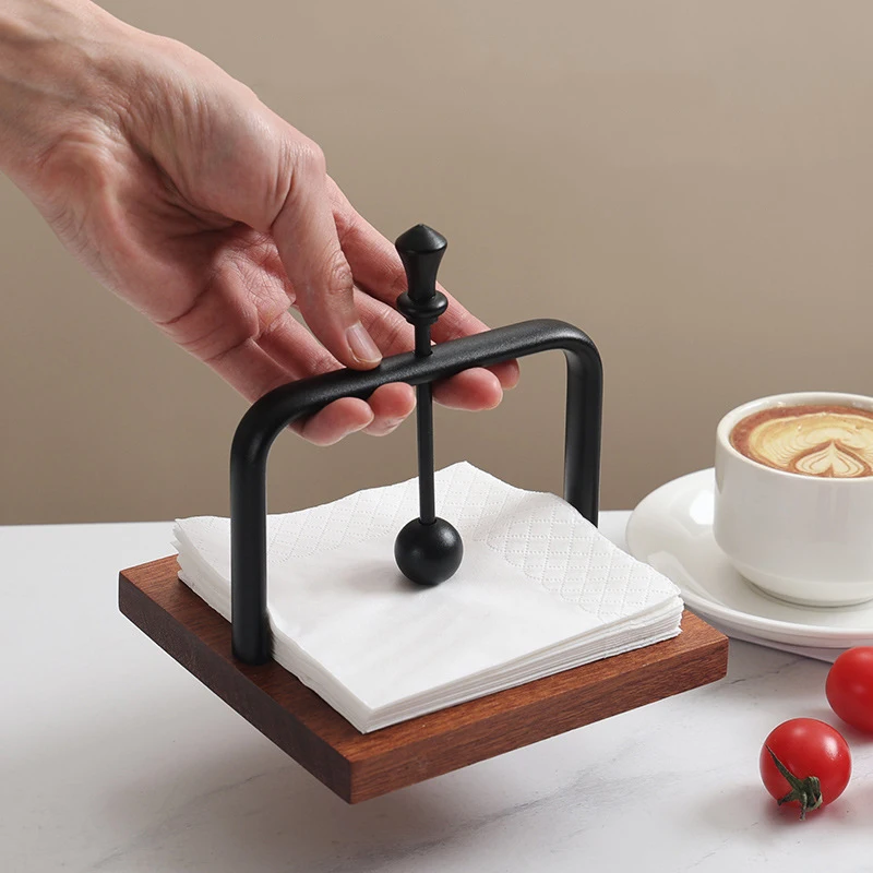 

Wooden Napkin Holder Metal Arm Coffee Shop Western Restaurant Napkin Holder Hotel Tissue Box Homestay Desktop Tissue Holders