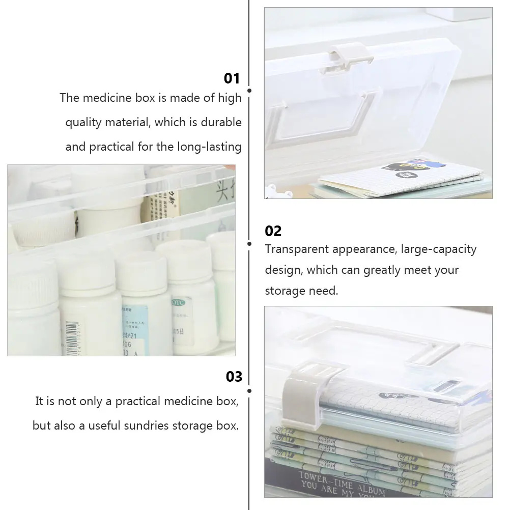 

2pcs Portable Medical Box Large Capacity Transparent Medicine Storage Container First Aid Case For Home Use Desktop Storage Box