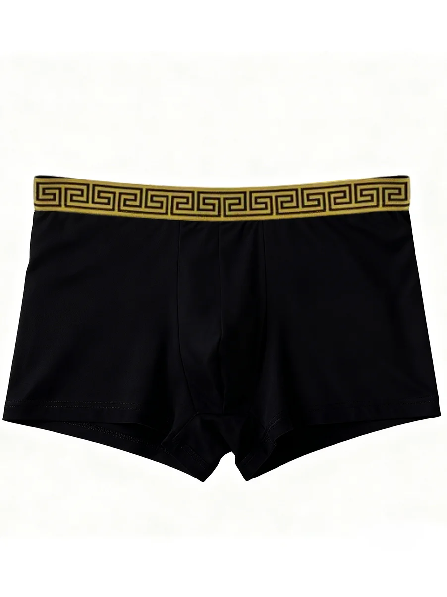 4 Pcs Set of Men's Underwear Classic Greek Key Waistband Boxer Briefs Comfortable Soft Trunks for Men Fashion Underpants