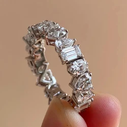Huitan Chic Sparkling Geometric Cubic Zirconia Rings for Women Statement Jewelry Female Fashion Wedding Band Finger Accessories