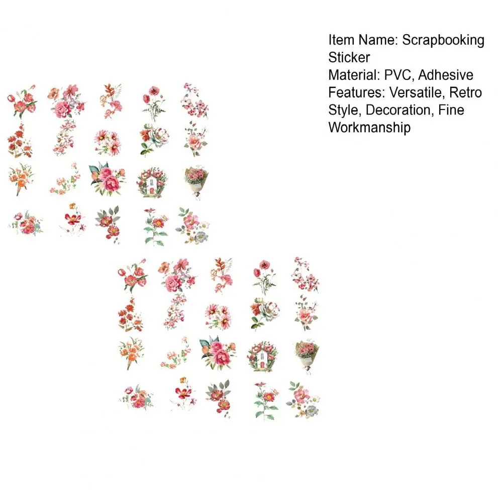 40Pcs 2-6cm Scrapbooking Sticker Exquisite Craftsmanship Vintage Floral Stickers For DIY Crafts Album Notebook Kids Supplies