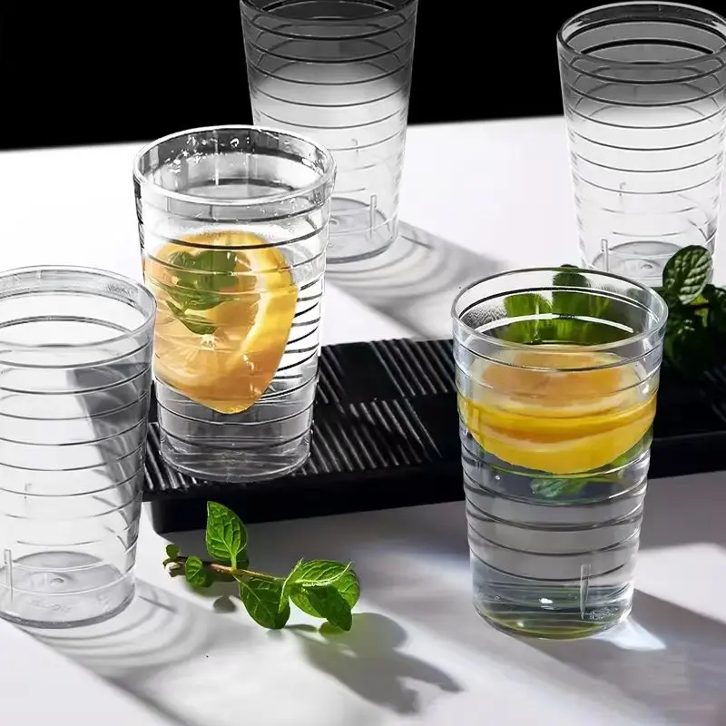Taza de agua fría anticaída de plástico transparente, taza de bebida, taza de agua, taza de cerveza fácil de llevar, 5 uds.