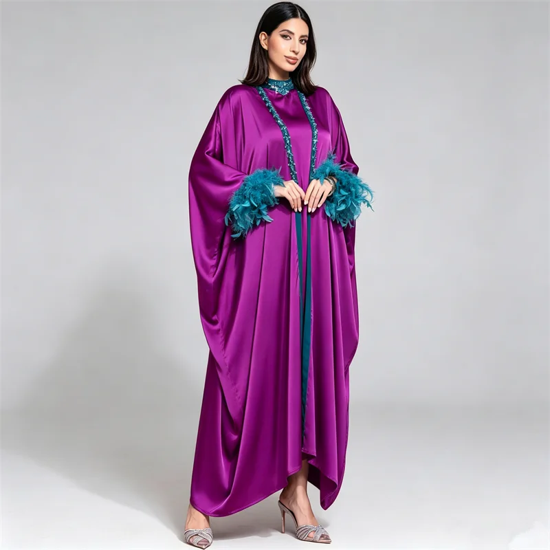 

2PCS Ramadan Dubai Abaya Kaftan Diamonds Kimono Cardigan Maxi Dress Muslim Sets Women Islam Jalabiya Morocco Caftan Eid Djellaba