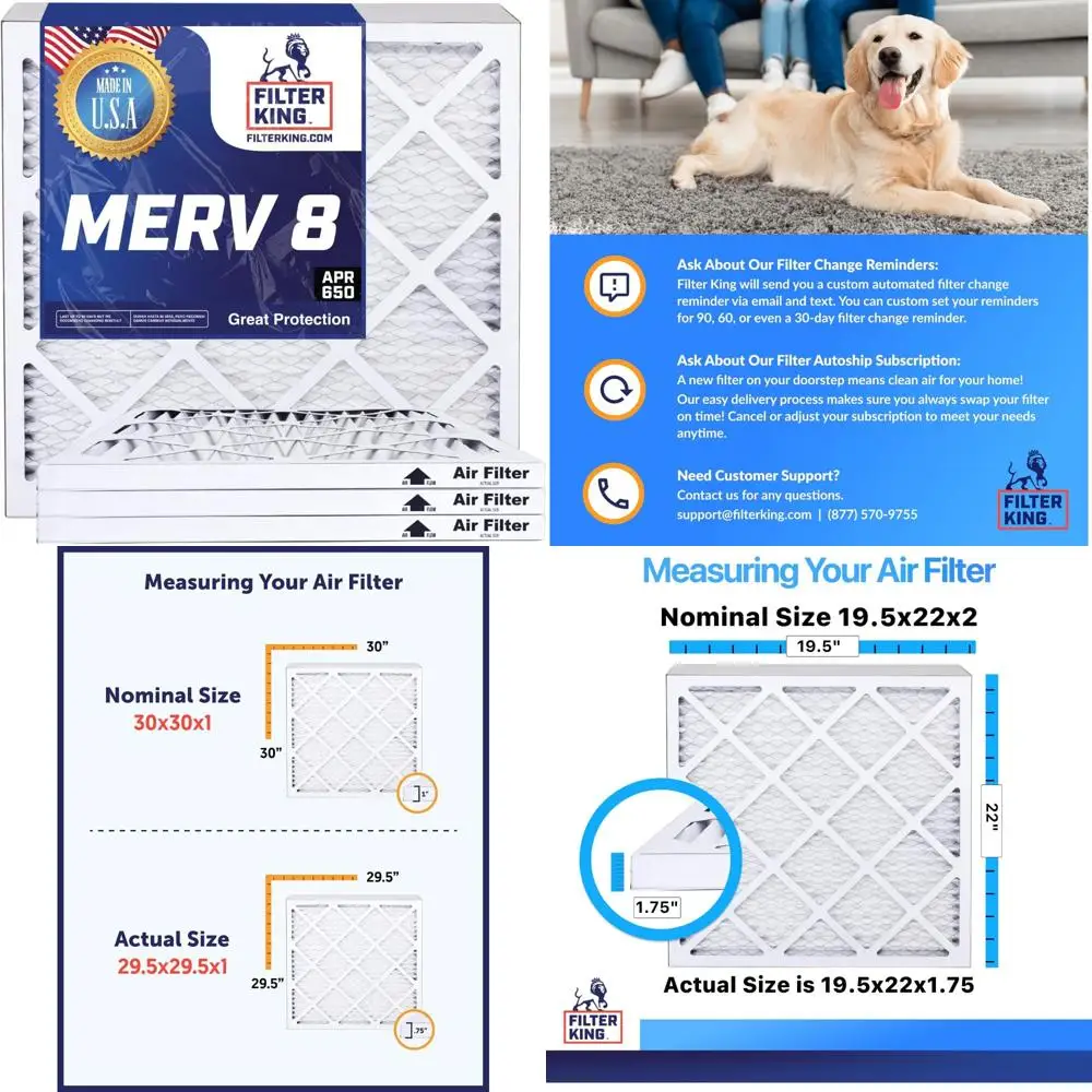 

HVAC Pleated Air Filters 19.5x22x2 MERV 8 6-Pack for A/C and Furnace - Made in USA - Actual Size 19.5 x 22 x 1.7 - High Efficien