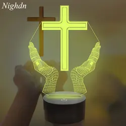 Jesus Cross 3D LED Night Light for Friends Xmas Easter Room Decor Gifts Crucifix Optical Illusion Desk Table Lamp Nightlight