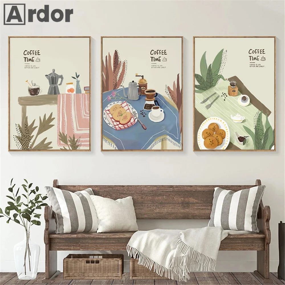 Nordic Coffee Wall Art Poster Food Art Prints For Kitchen Decor Dine Together Canvas Painting Modern Pictures Dining Room Decor