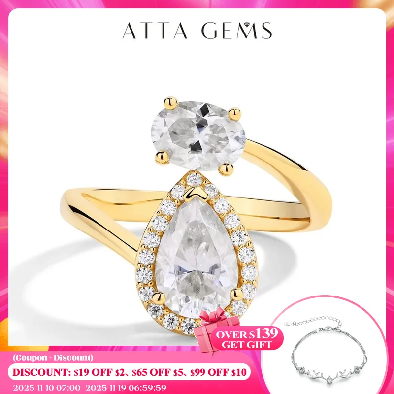 

ATTAGEMS D Color Pear Cut 1.5CT Moissanite Ring for Women Solid 10K 14K 18K Yellow Gold Engagement Wedding Luxury Gift Jewelry