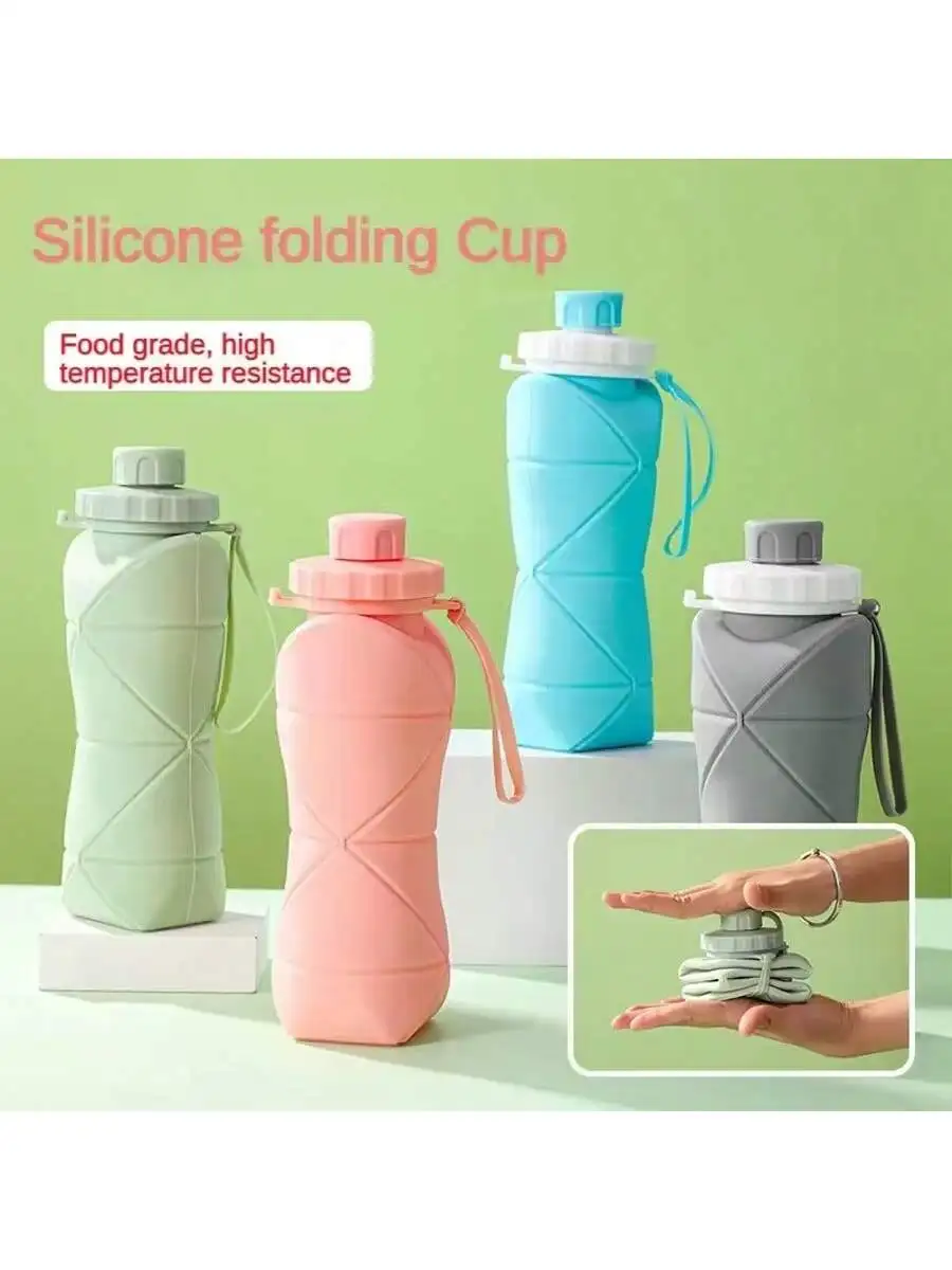 Botellas de agua deportivas plegables de silicona, taza de agua plegable para acampar al aire libre, hervidor plegable de viaje de gran capacidad a prueba de fugas