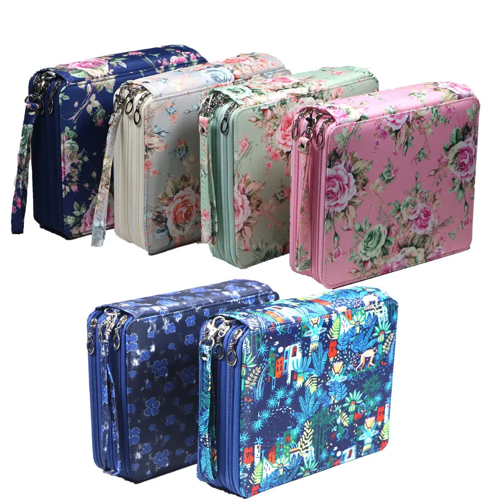 120 Hole Canvas Anti-Shock Pencil Case with Multi-Layer Zipper,Student Stationery Organizer Bag Portable Pencil Storag
