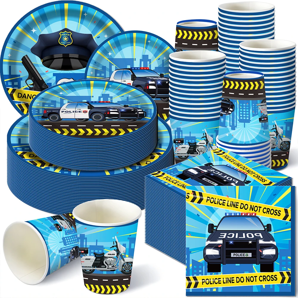 警察パーティーの装飾品、食器、紙皿、カップ、ナプキン、誕生日 - Car Accessories Banner のレビューと価格