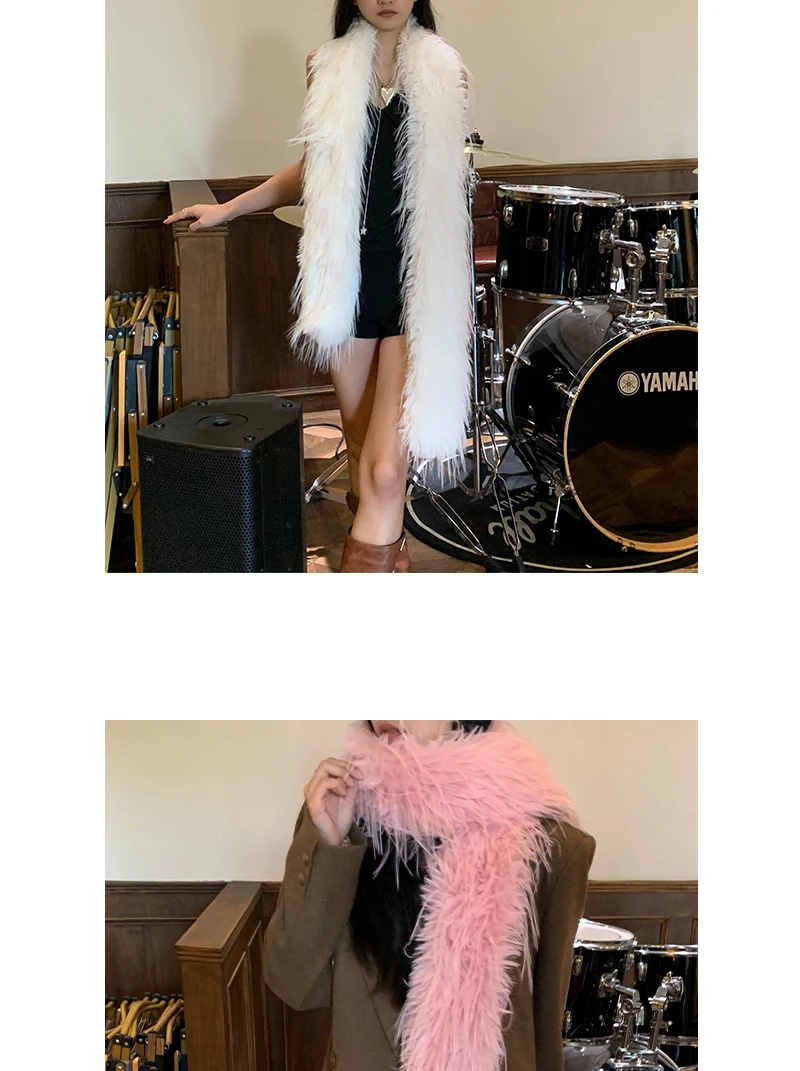 Koreanische Designer Runway Stil Dicken Schal Modische Plüsch Lange Streifen Schal frauen Nachahmung Nerz Pelz Y2K Mädchen Schal für warme – Detail 8