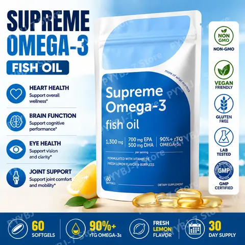Omega-3 Fish Oil Softgels with EPA & DHA, Vitamin D3, 60 Capsules, Supports Vision, Joint & Overall Health