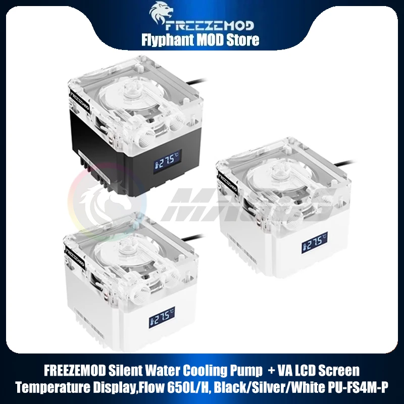 

FREEZEMOD Silent Water Cooling Pump + VA LCD Screen Temperature Display,Flow 650L/H, Black/Silver/White PU-FS4M-P