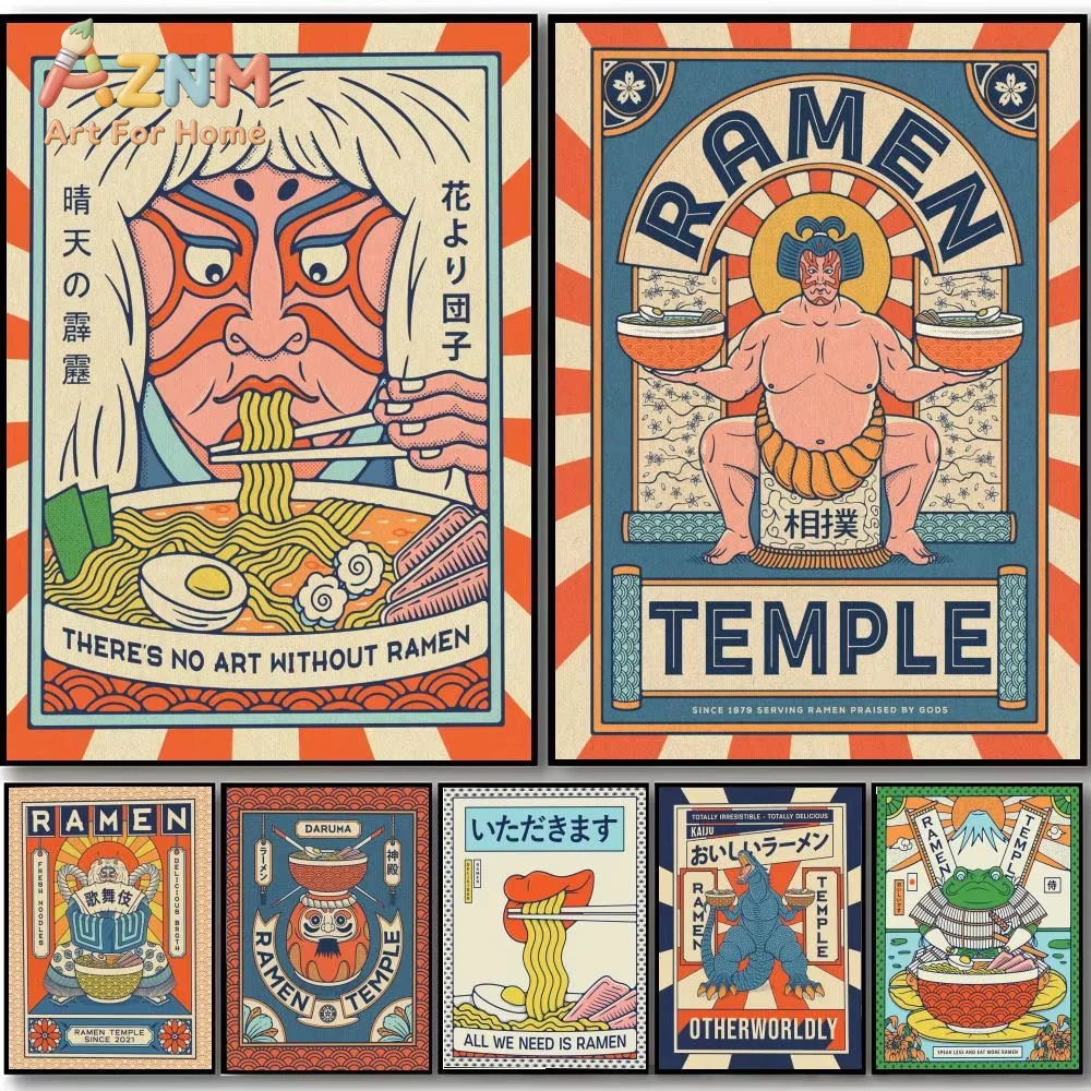 

1 шт. Ретро-постер с забавными японскими блюдами, лапшой рамен, HD-печать, водонепроницаемый, для дома, спальни, бара, эстетичное украшение