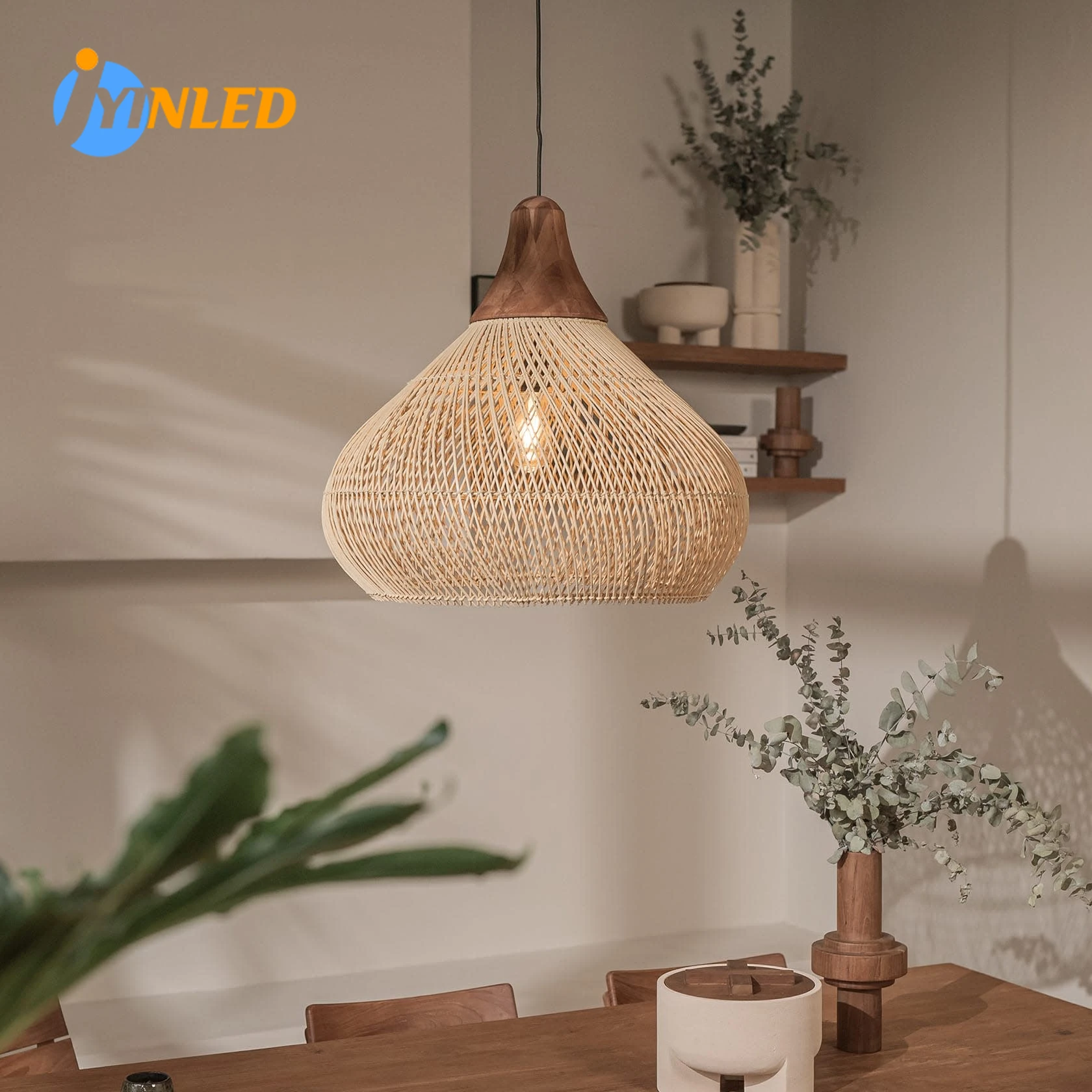 Lampe suspendue en rotin tressé JOYINLED E27, luminaire bohème E27, lustre chinois tissé à la main, salle à manger, îlot de cuisine, chambre à coucher