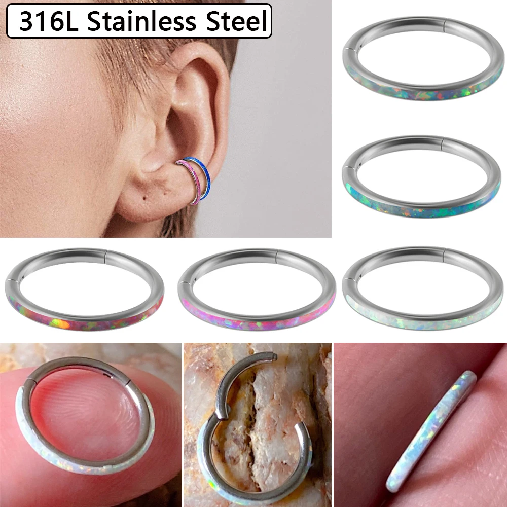 

1PC Surgical Steel Ear Cartilage Septum Clicker Opal For Women Nose Ring Hoop Segment Rings Tragus Helix Lobe Piercing Jewelry