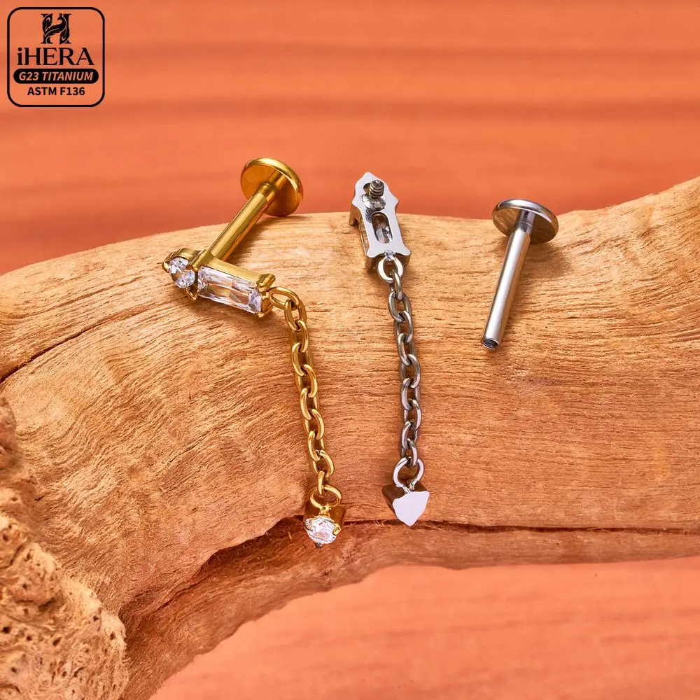 ASTM F136 Titan-Ohrstecker mit Marquise-Zirkonia, flacher Rückseite, glitzernder Kette, Baguette-Kreuz, Labret, Helix, Tragus, Conch, Ohrstecker-Schmuck – Detail 9