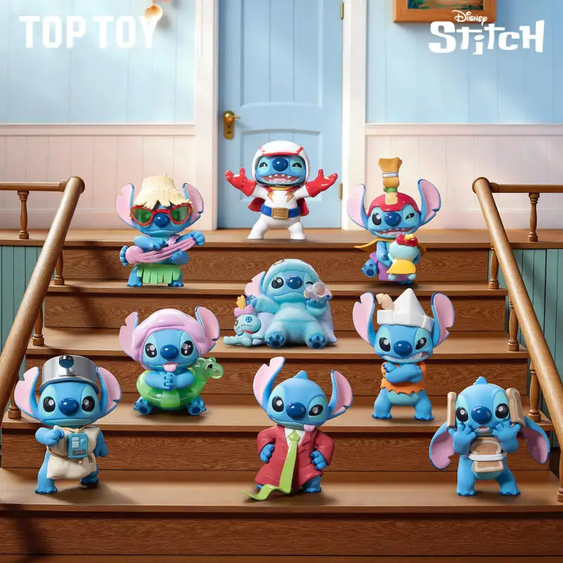 TOPTOY Disney Stitch in Cute Outfits Series Blind Box Mystery Box Toys Kawaii Ornaments Figurines Home Decor Desktop Model