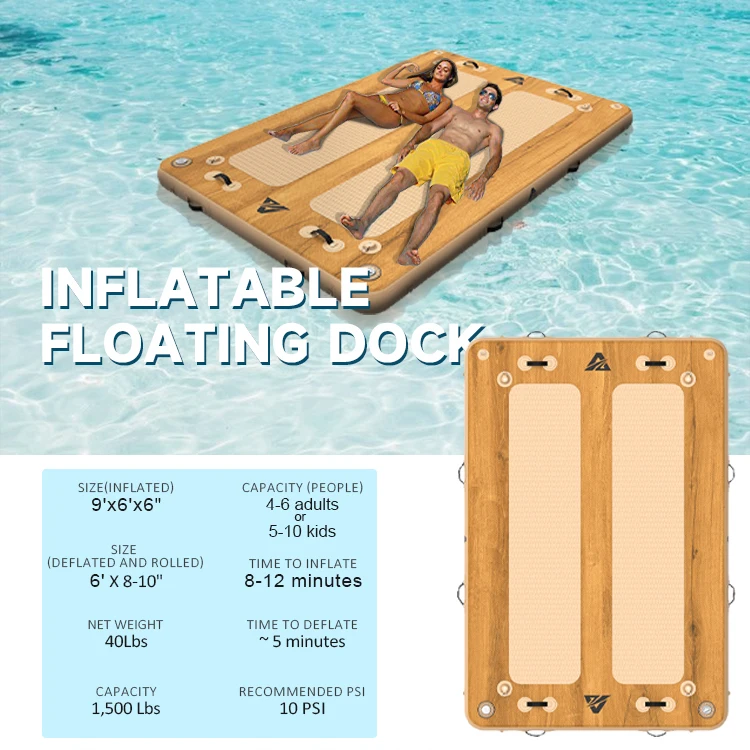 9'x6' 12'x6' OEM Large Inflatable Water Floating Dock Platform for 4‑6 Adults Lake Outdoor Water Leisure
