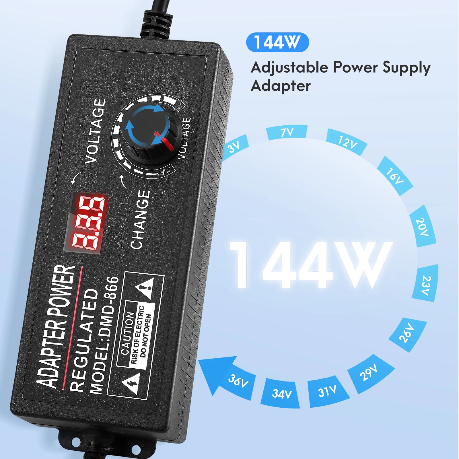 Universelles Netzteil-Adapter 100V-240V AC zu DC 36V Stromversorgungskonverter mit LED-Spannungsanzeige, 14 Stecker und Polaritätskabel