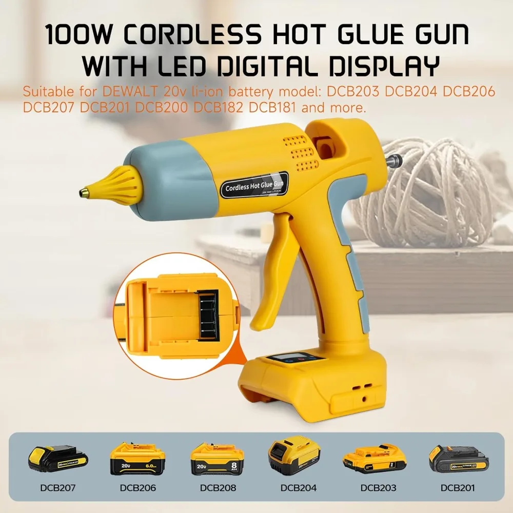 100W Rechargeable Handheld Hot Glue Gun for Dewalt 18V Lithium Battery Electric Repair DIY Gun Power Tools with 11mm Glue Stick