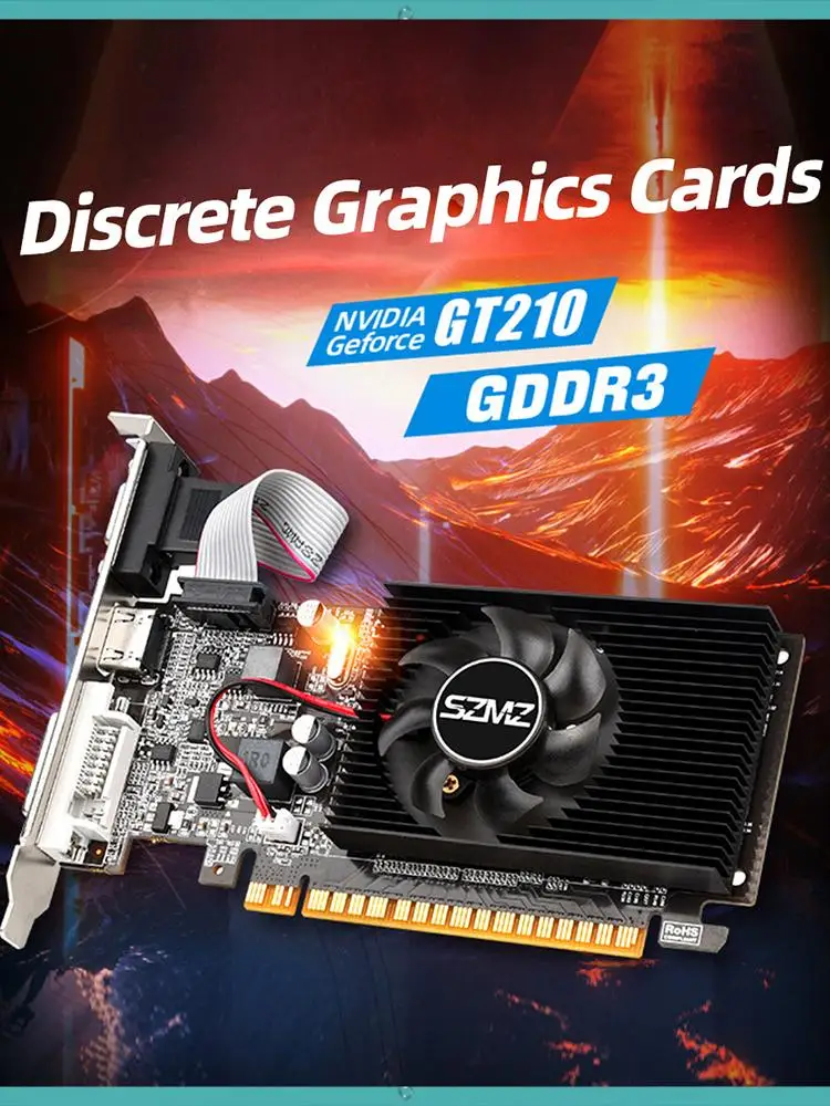 Placa de vídeo gt210 1g com porta compatível com dvi vga hdmi placa gráfica para jogos 64bit ddr3 placa gráfica de baixo perfil para escritório