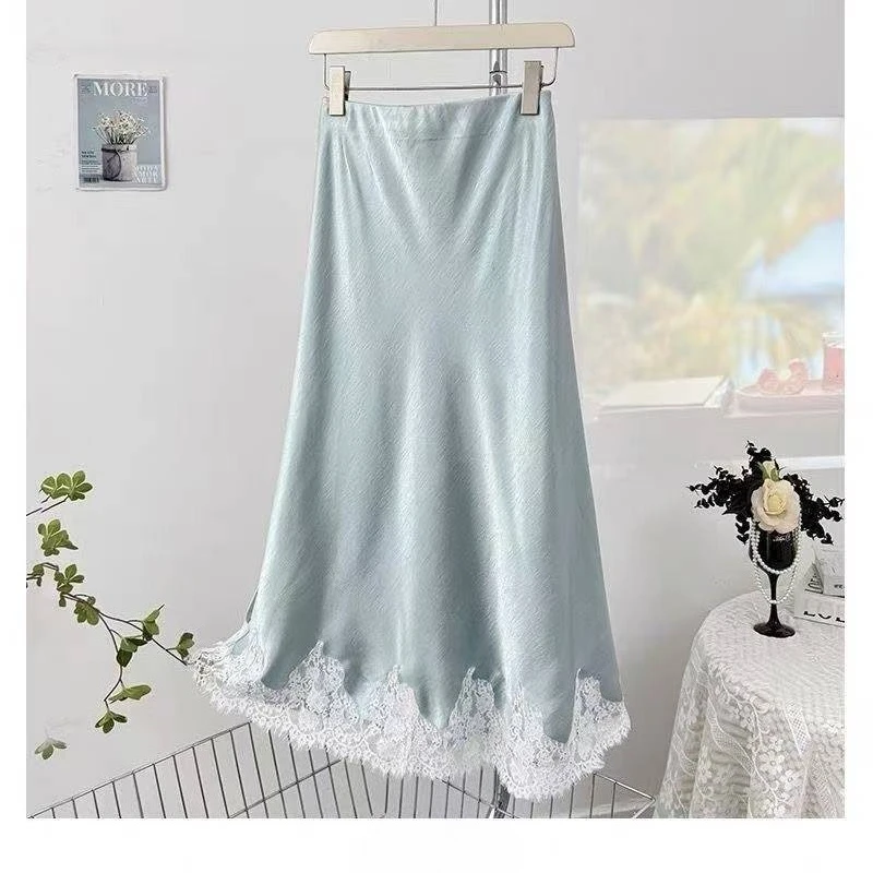 Francês elegante sólido midi saia senhora do escritório rendas retalhos saia casual retro coreano moda midi saia mulher design chique