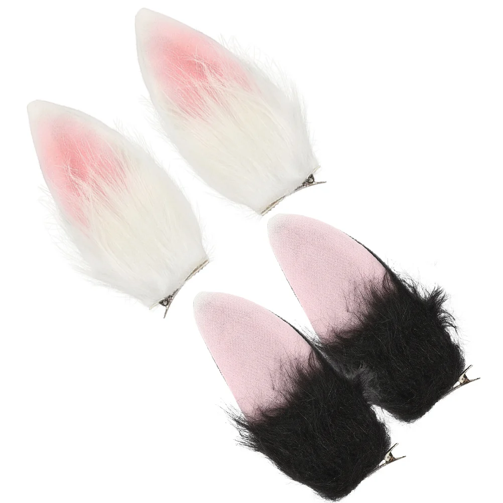 

2 Pairs Double Clothes Hanger Simulated Bunny Ear Hair Clip Burr Ears Accessories Face Holder Plush