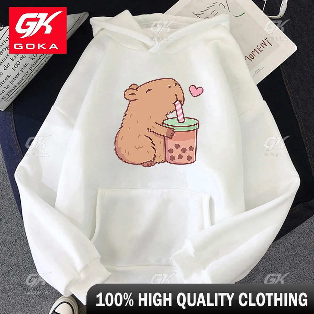 Kawaii  Bubble Tea Capybara Hoodie Women Men Aesthetic Graphic Funny Hoodies Unisex Autumn Winter Harajuku Pullovers Top Hoodies