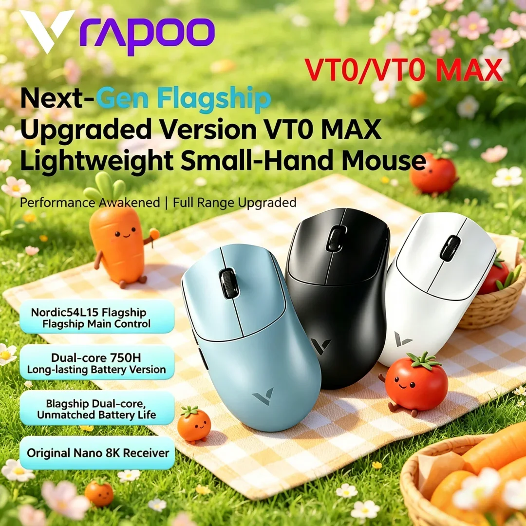 Opulent Rapoo VT0 MAX Wireless Gaming Mouse Embedded with PAW3950 PAW3398 Nordic54L15 Chip Dual 8KHz 45000DPI