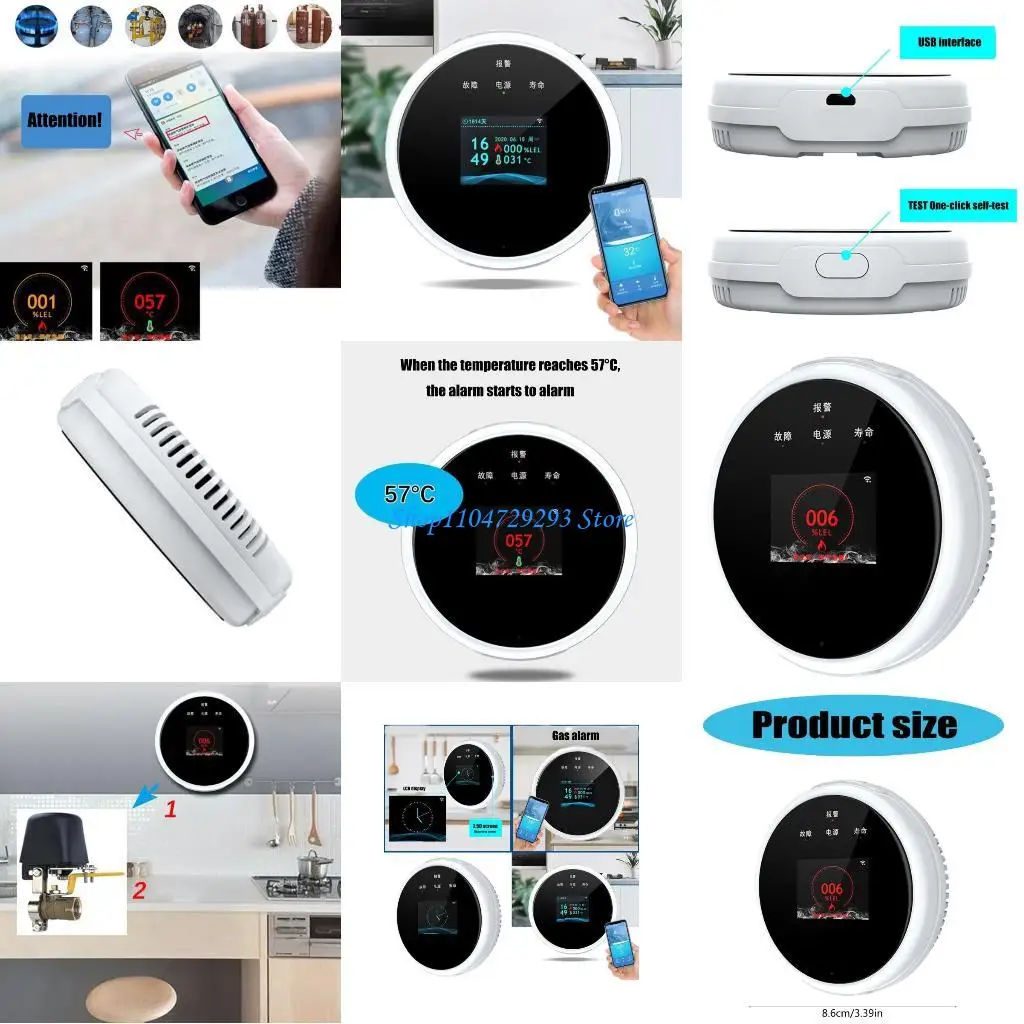Y2GD WiFi Gas Sniffer Household Natural Gas Methane Leak Detector with Time Display Voice Warning LPG Detector for Home