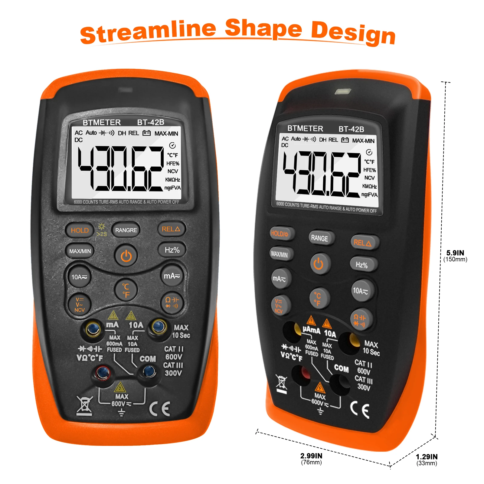 6000 Counts Digital Multimeter True RMS Auto-Ranging AC DC Voltage Current Resistance Capacitance Frequency Temperature NCV Test