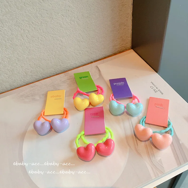 Hair Ties for Toddler Girls Soft Elastic Colorful Heart Gentle Hair Friendly Ponytail Bun Party School Travel Portable