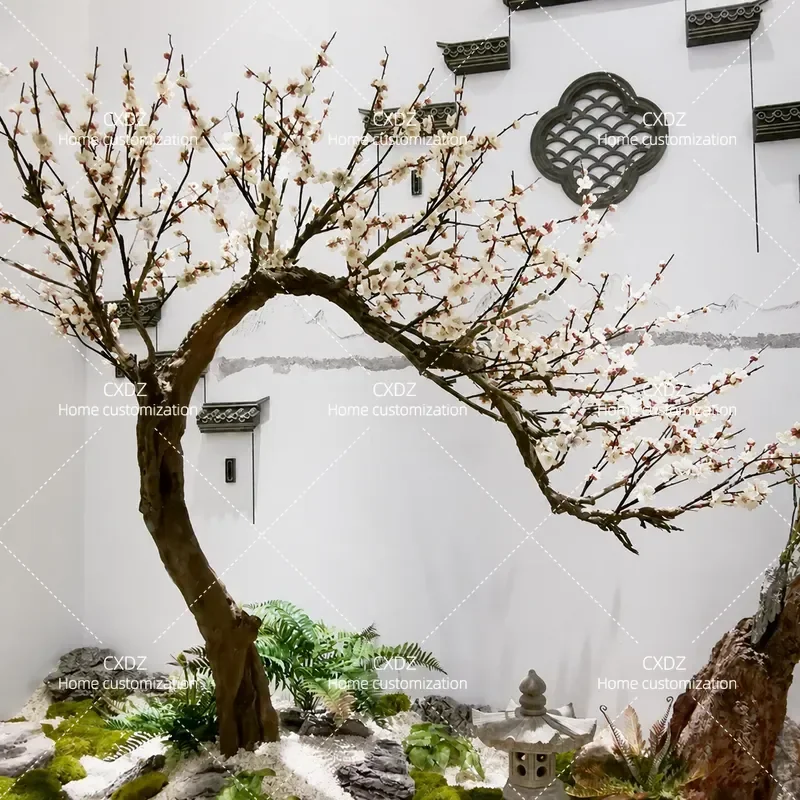 Large Artificial Plum Blossom Tree Solid Wood Simulation Fake Plant Indoor Living Room Decoration Green Floor Standing