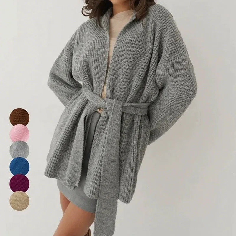 Casual Pit Streifen Gestrickte Spitze Up Strickjacken Herbst Winter Neue Einfarbig Langarm Pullover Dame Elegante V-ausschnitt Pendeln Jumper