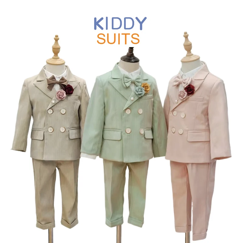 

Boys Set Pink green khaki Wedding Suit Kids Formal Blazer Clothing Set Gentleman Children Birthday Performance Dress Costume