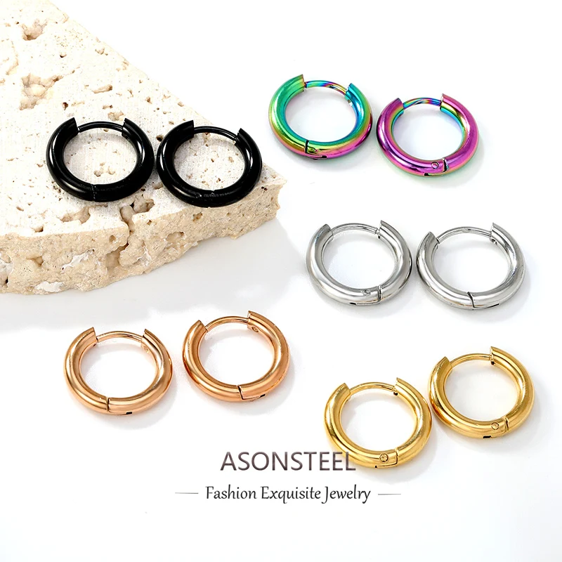 

ASONSTEEL 1 Pair Hoop Earrings Anti-allergy Stainless Steel For Woman/Men Geometry Charm Minimalist Metal Trendy Punk Jewelry