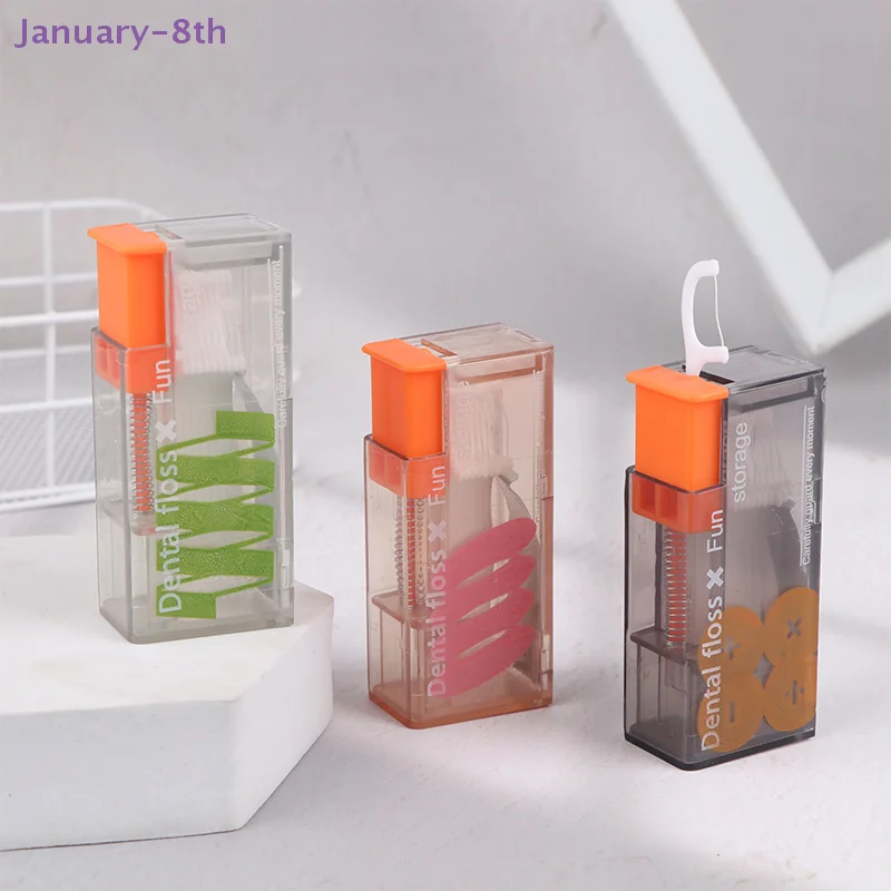 Draagbare Floss Dispenser Inclusief 10 Stuks Floss Automatische Uitwerpbare Floss Organizer Mondhygiëne Zorg Press-on Wegwerp Floss